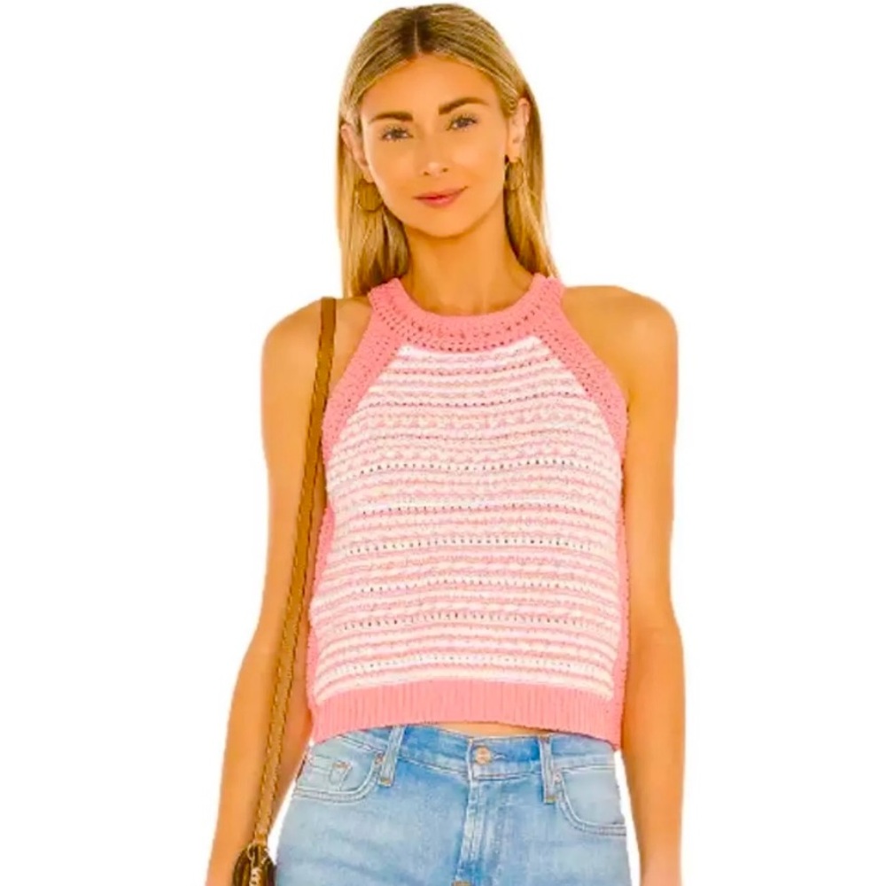 BCBGeneration Halter Crochet Knit Tank Top Coral Pink Small